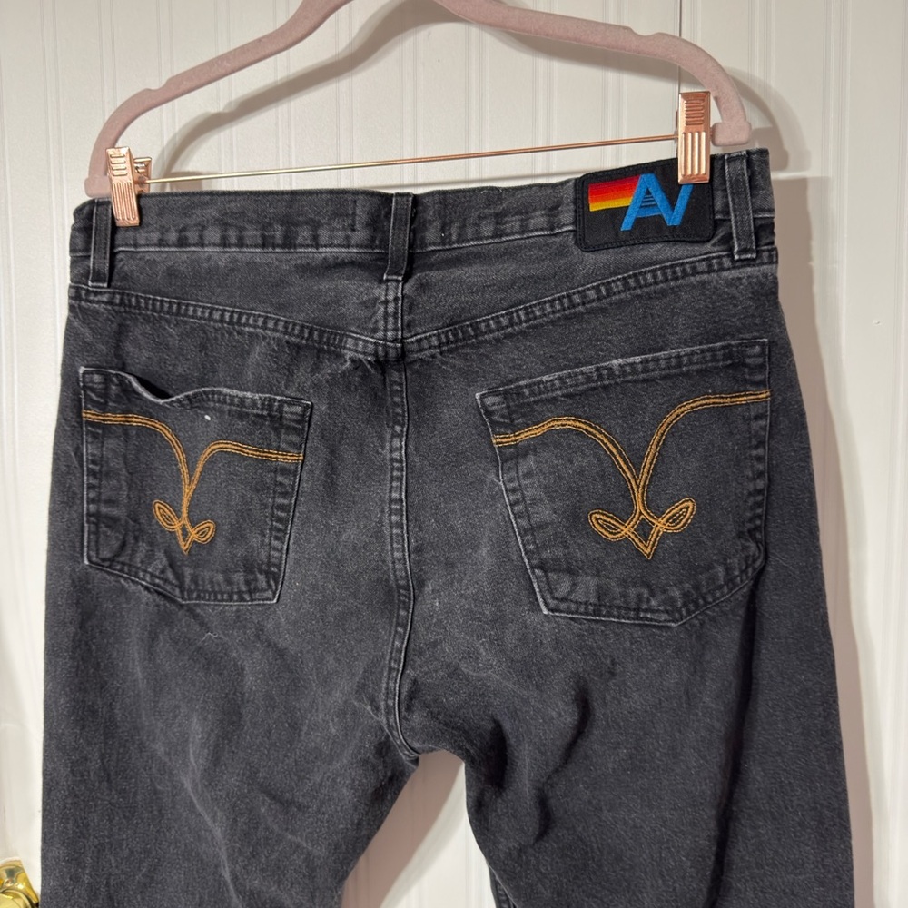 Aviator Nation Black Jeans with Brown Stitching and Multi-Color Patch - Picture 8 of 8